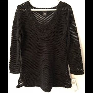 Rafaella NWT Black cotton crochet top